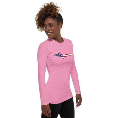 Michigan Upper Peninsula Rash Guard (w/ UP USA Flag) | Women's - '67 Caddie Pink