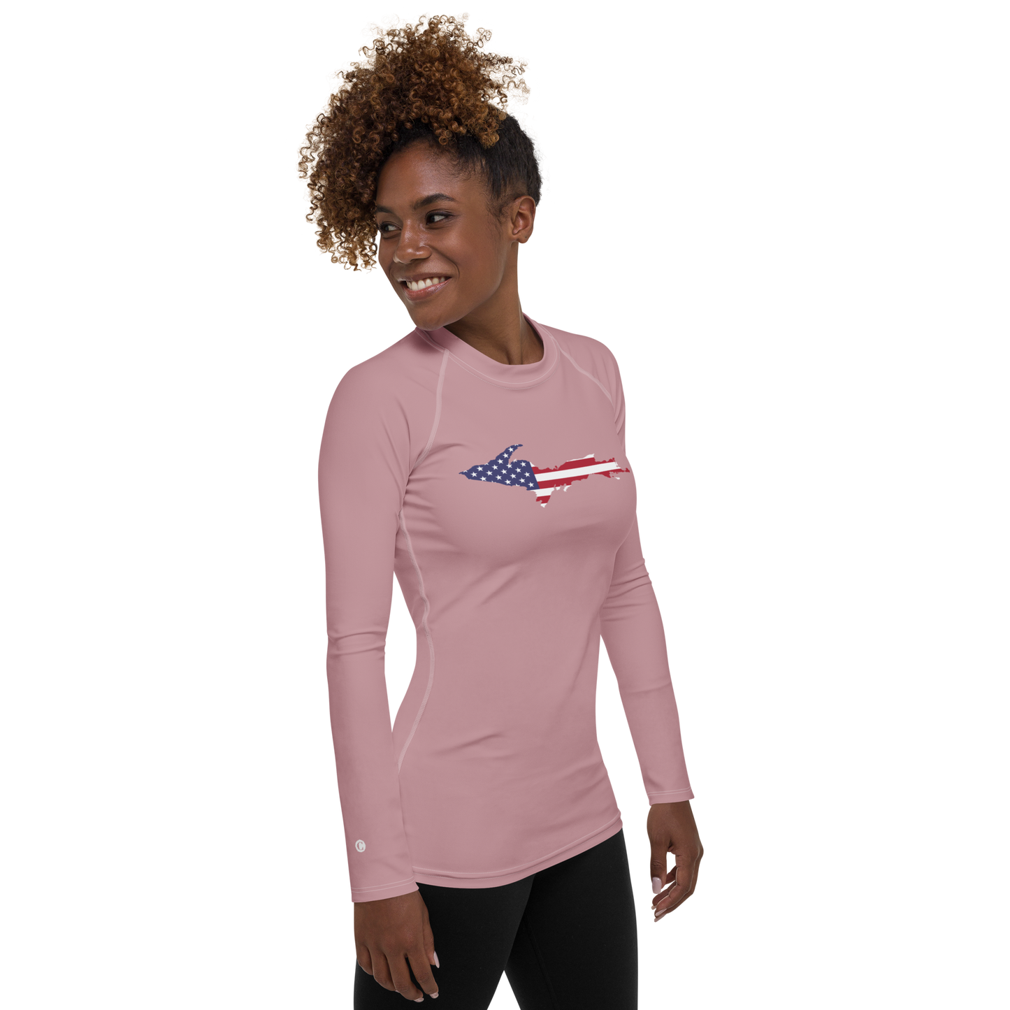 Michigan Upper Peninsula Rash Guard (w/ UP USA Flag) | Women's - Cherry Blossom Pink