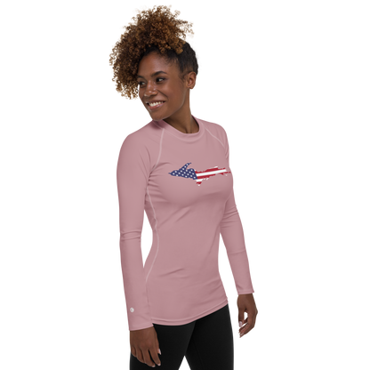 Michigan Upper Peninsula Rash Guard (w/ UP USA Flag) | Women's - Cherry Blossom Pink