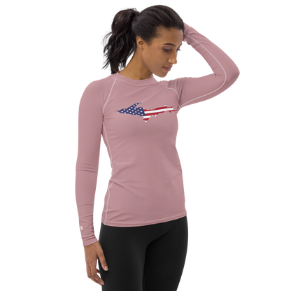 Michigan Upper Peninsula Rash Guard (w/ UP USA Flag) | Women's - Cherry Blossom Pink