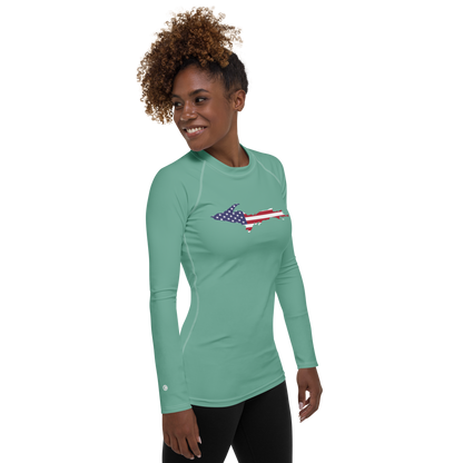 Michigan Upper Peninsula Rash Guard (w/ UP USA Flag) | Women's - Metallic Mint Green