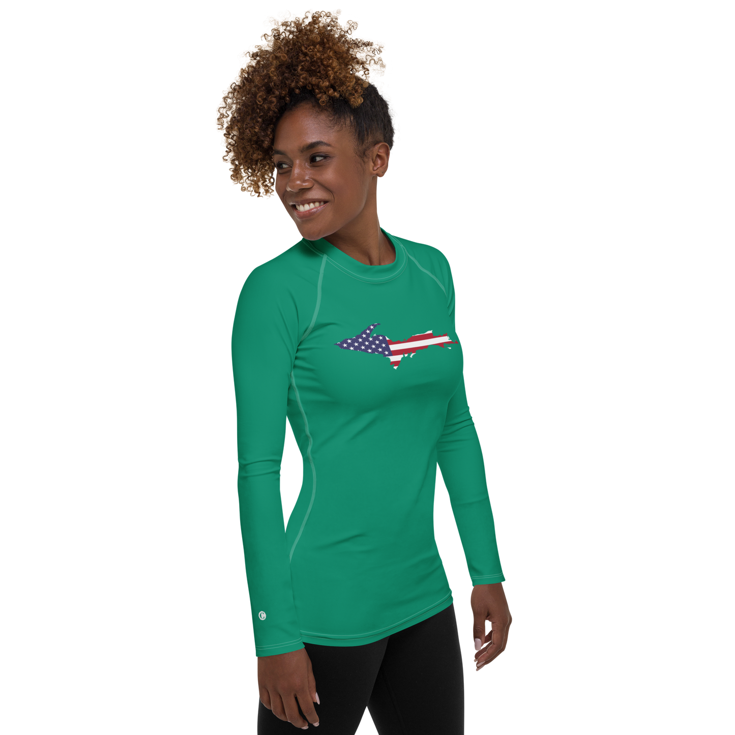 Michigan Upper Peninsula Rash Guard (w/ UP USA Flag) | Women's - Emerald Green