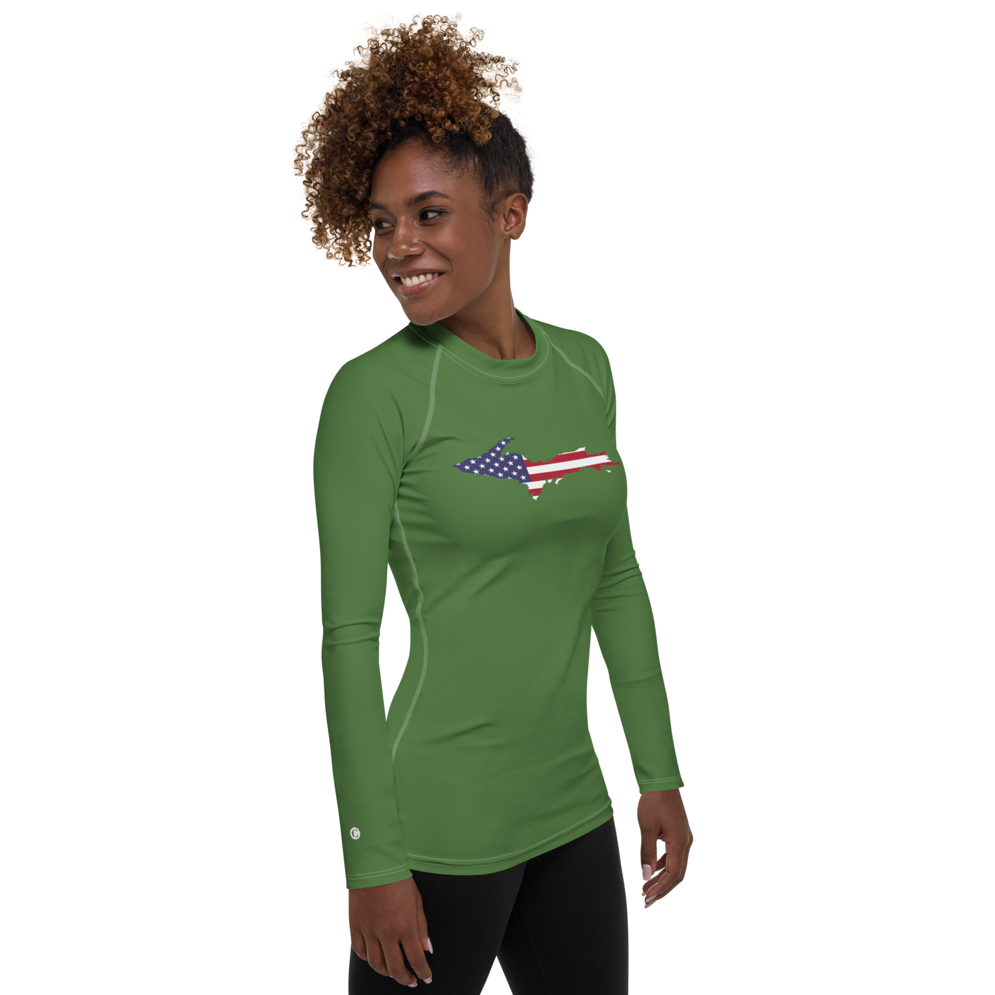 Michigan Upper Peninsula Rash Guard (w/ UP USA Flag) | Women's - Pine Green