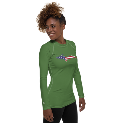 Michigan Upper Peninsula Rash Guard (w/ UP USA Flag) | Women's - Pine Green