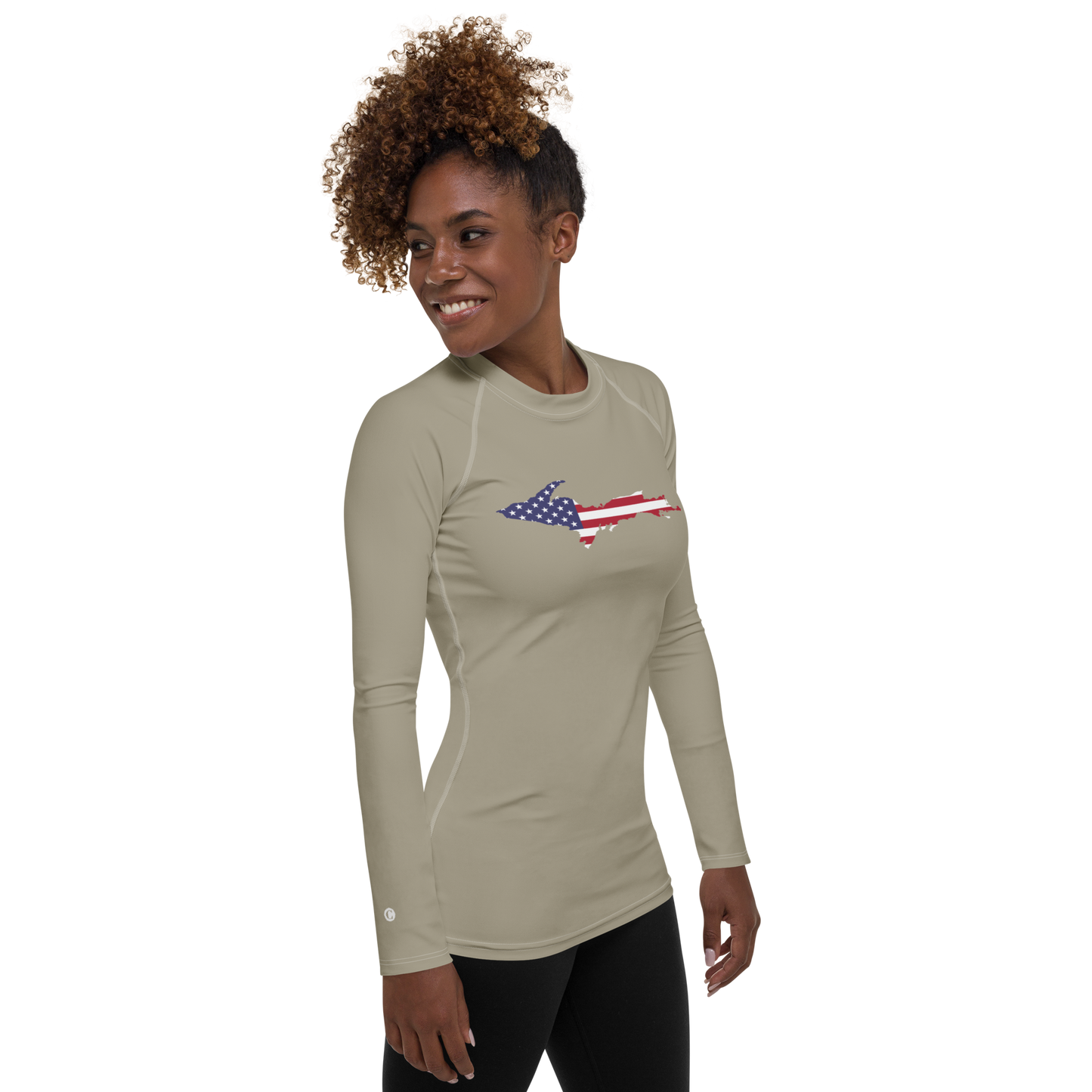 Michigan Upper Peninsula Rash Guard (w/ UP USA Flag) | Women's - Petoskey Stone Grey