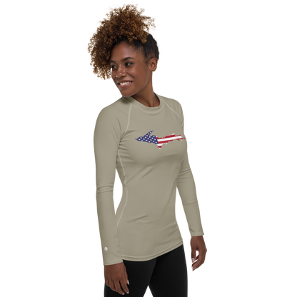 Michigan Upper Peninsula Rash Guard (w/ UP USA Flag) | Women's - Petoskey Stone Grey