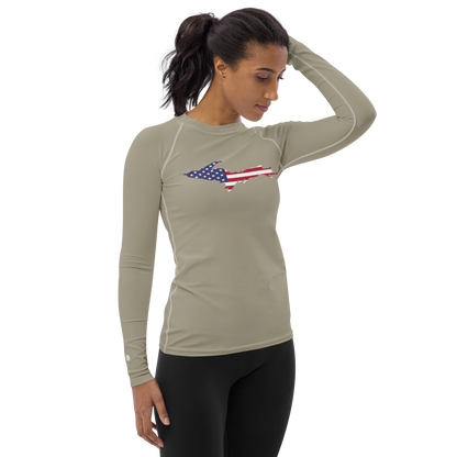 Michigan Upper Peninsula Rash Guard (w/ UP USA Flag) | Women's - Petoskey Stone Grey