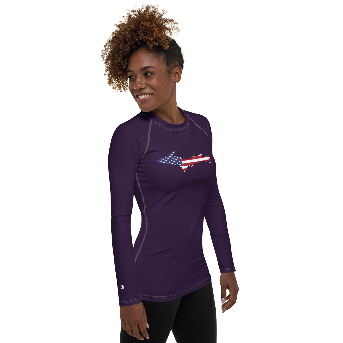 Michigan Upper Peninsula Rash Guard (w/ UP USA Flag) | Women's - Blackcurrant