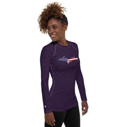 Michigan Upper Peninsula Rash Guard (w/ UP USA Flag) | Women's - Blackcurrant