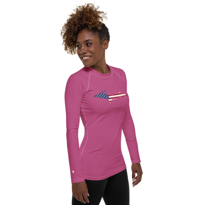 Michigan Upper Peninsula Rash Guard (w/ UP USA Flag) | Women's - Apple Blossom Pink