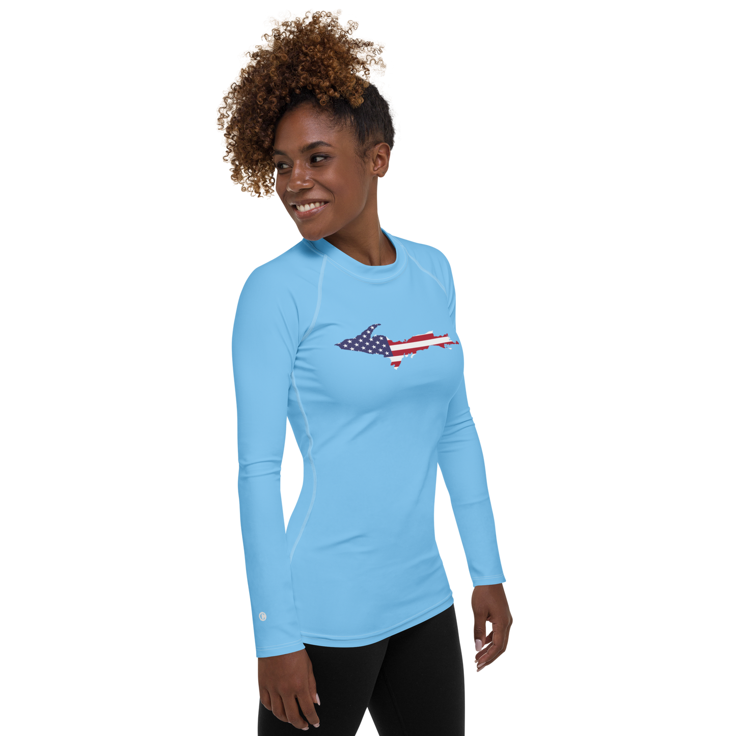 Michigan Upper Peninsula Rash Guard (w/ UP USA Flag) | Women's - DTW Blue