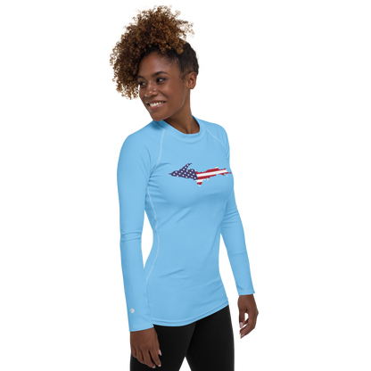 Michigan Upper Peninsula Rash Guard (w/ UP USA Flag) | Women's - DTW Blue