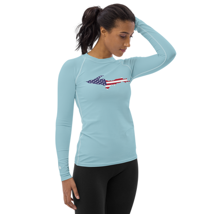 Michigan Upper Peninsula Rash Guard (w/ UP USA Flag) | Women's - '58 Caddie Blue