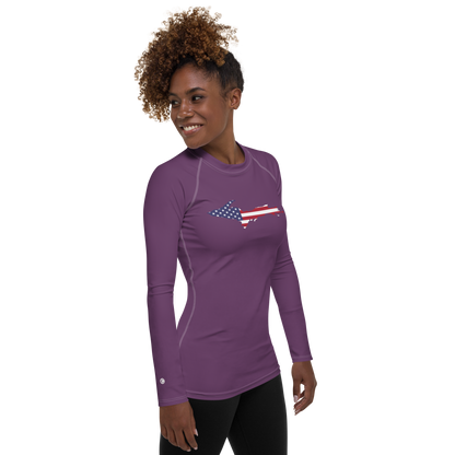 Michigan Upper Peninsula Rash Guard (w/ UP USA Flag) | Women's - Plum