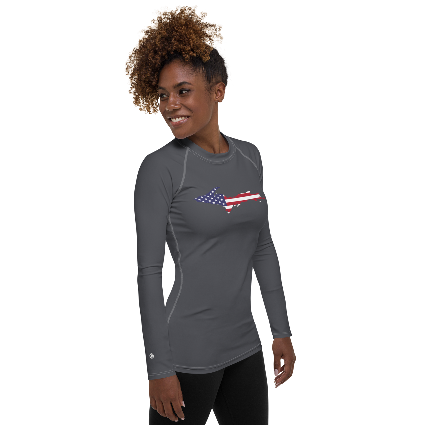 Michigan Upper Peninsula Rash Guard (w/ UP USA Flag) | Women's - Iron Ore Grey