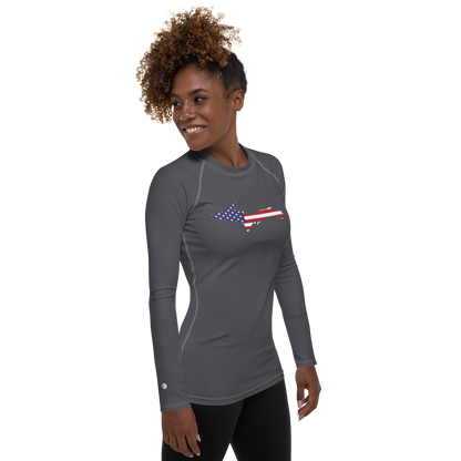 Michigan Upper Peninsula Rash Guard (w/ UP USA Flag) | Women's - Iron Ore Grey