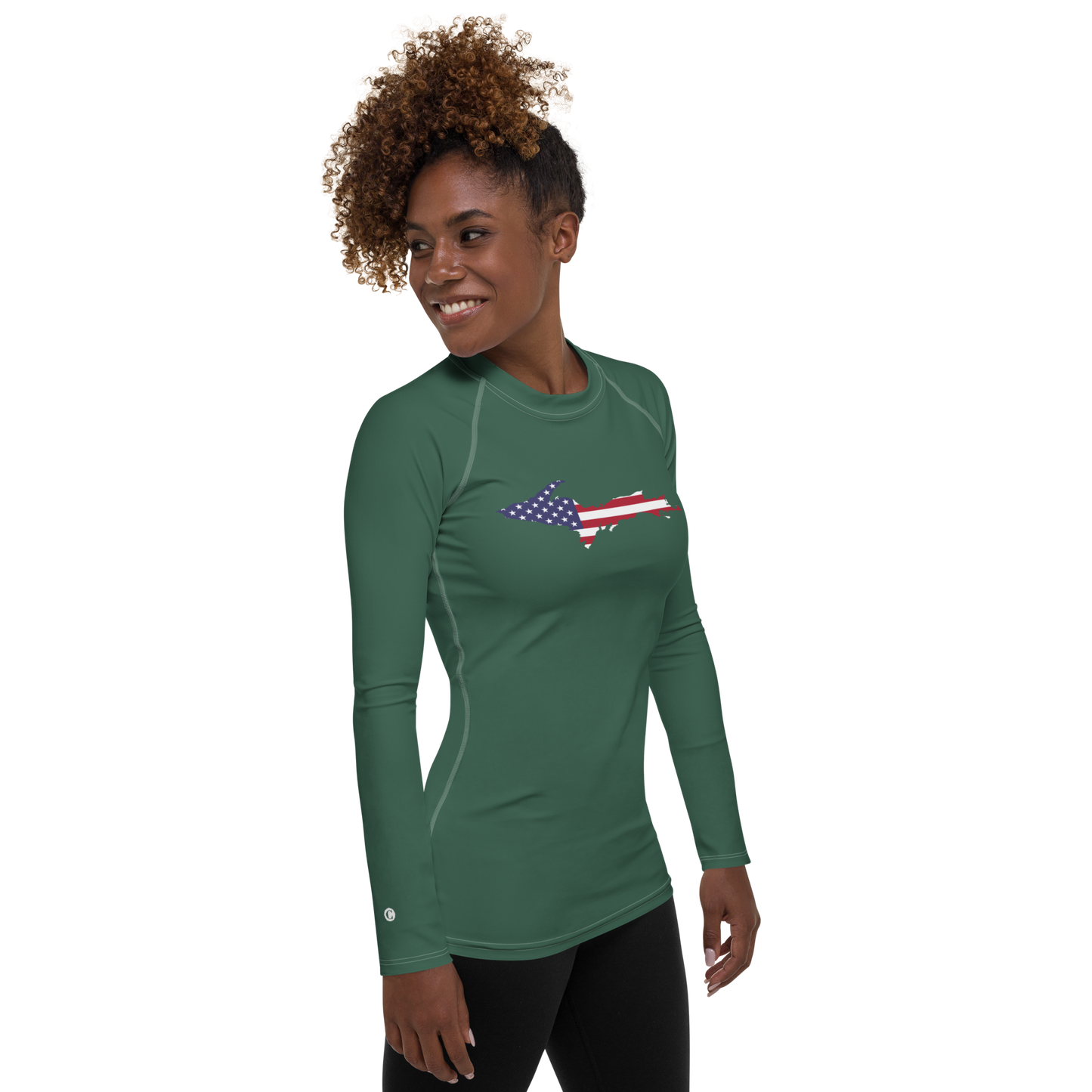 Michigan Upper Peninsula Rash Guard (w/ UP USA Flag) | Women's - Ginger Ale Green