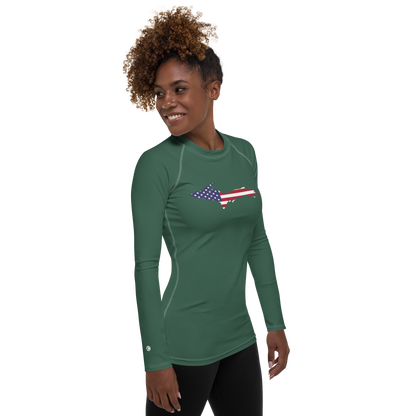 Michigan Upper Peninsula Rash Guard (w/ UP USA Flag) | Women's - Ginger Ale Green