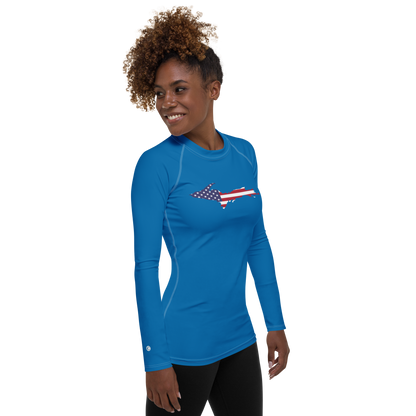 Michigan Upper Peninsula Rash Guard (w/ UP USA Flag) | Women's - Azure