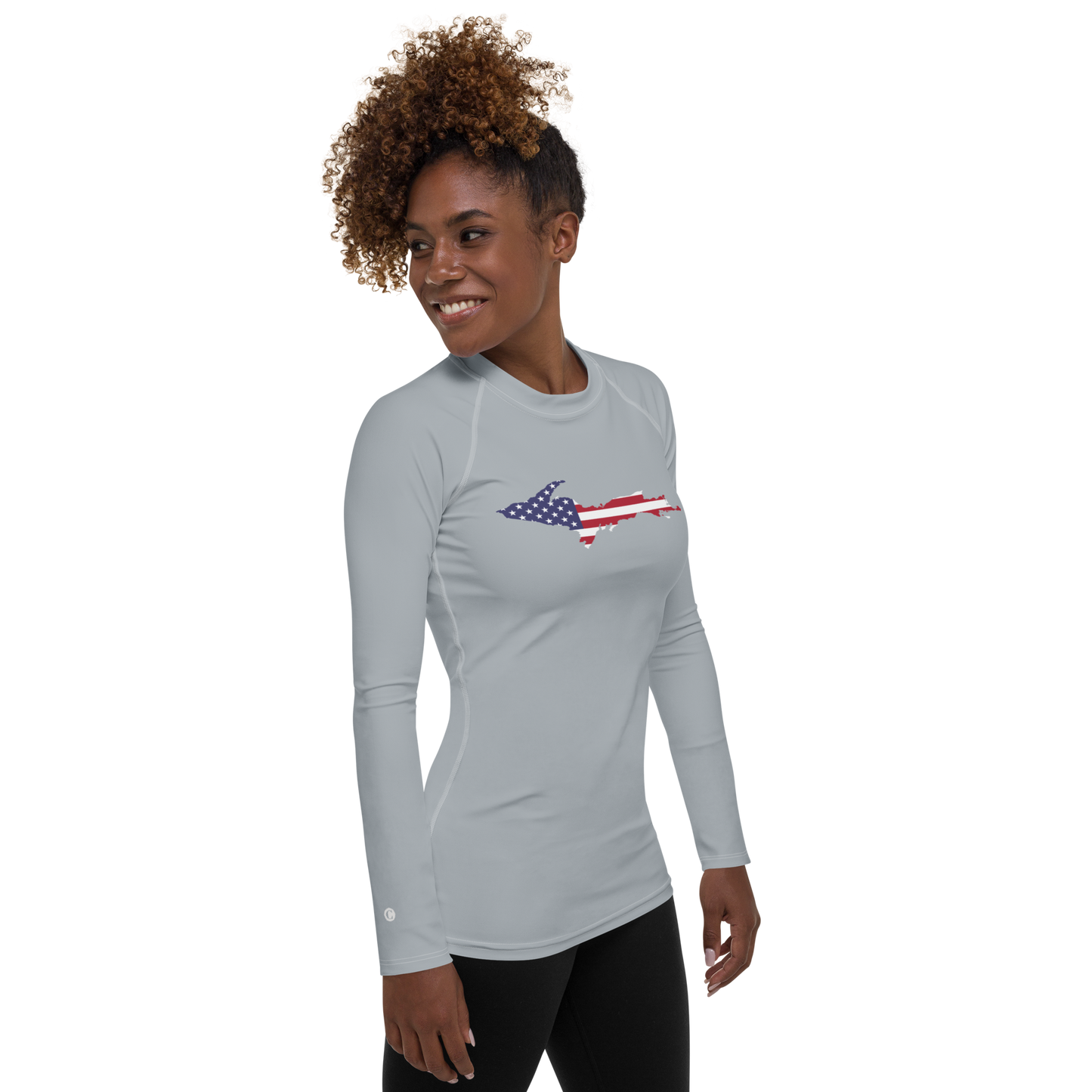 Michigan Upper Peninsula Rash Guard (w/ UP USA Flag) | Women's - Silver