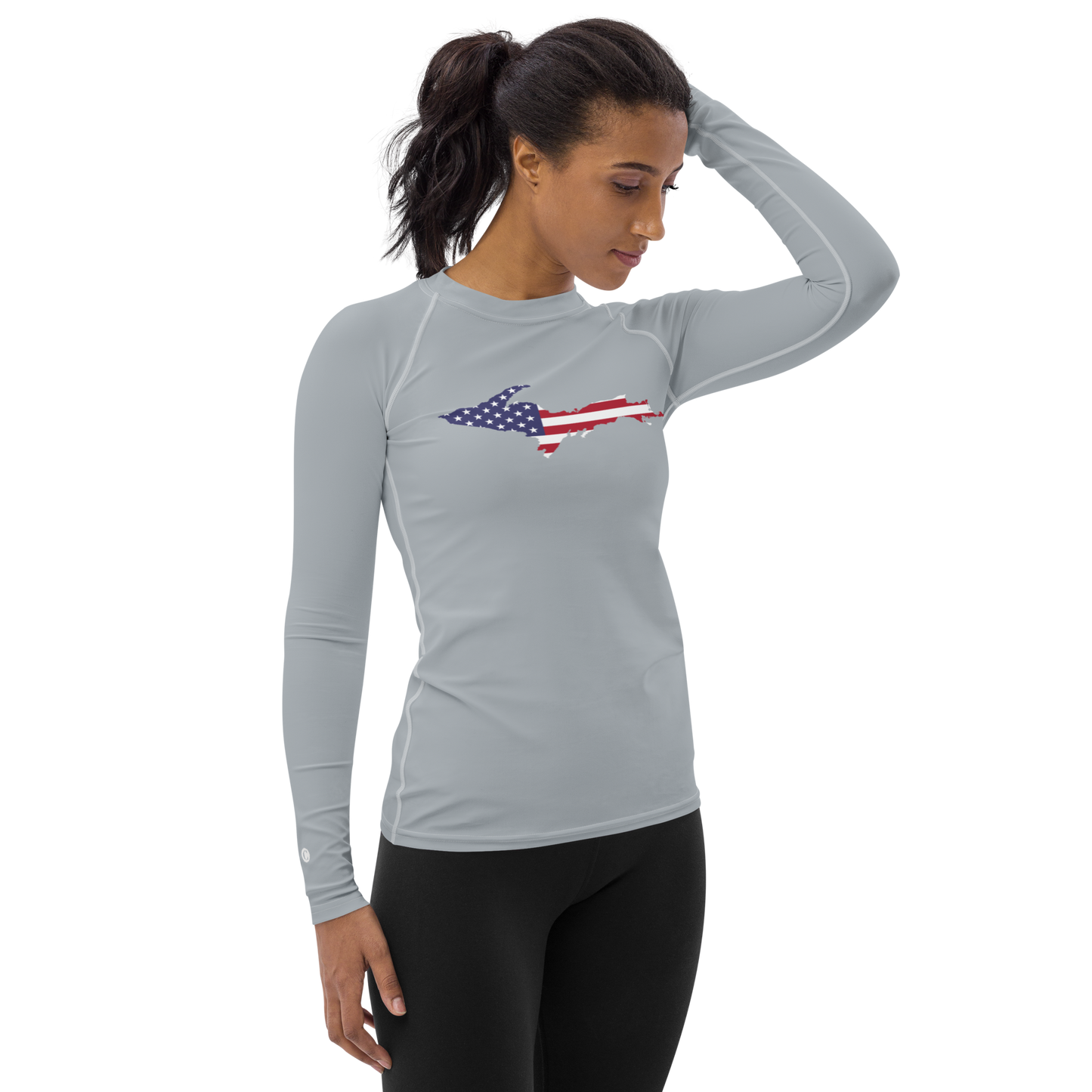 Michigan Upper Peninsula Rash Guard (w/ UP USA Flag) | Women's - Silver