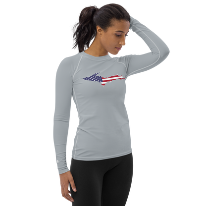 Michigan Upper Peninsula Rash Guard (w/ UP USA Flag) | Women's - Silver