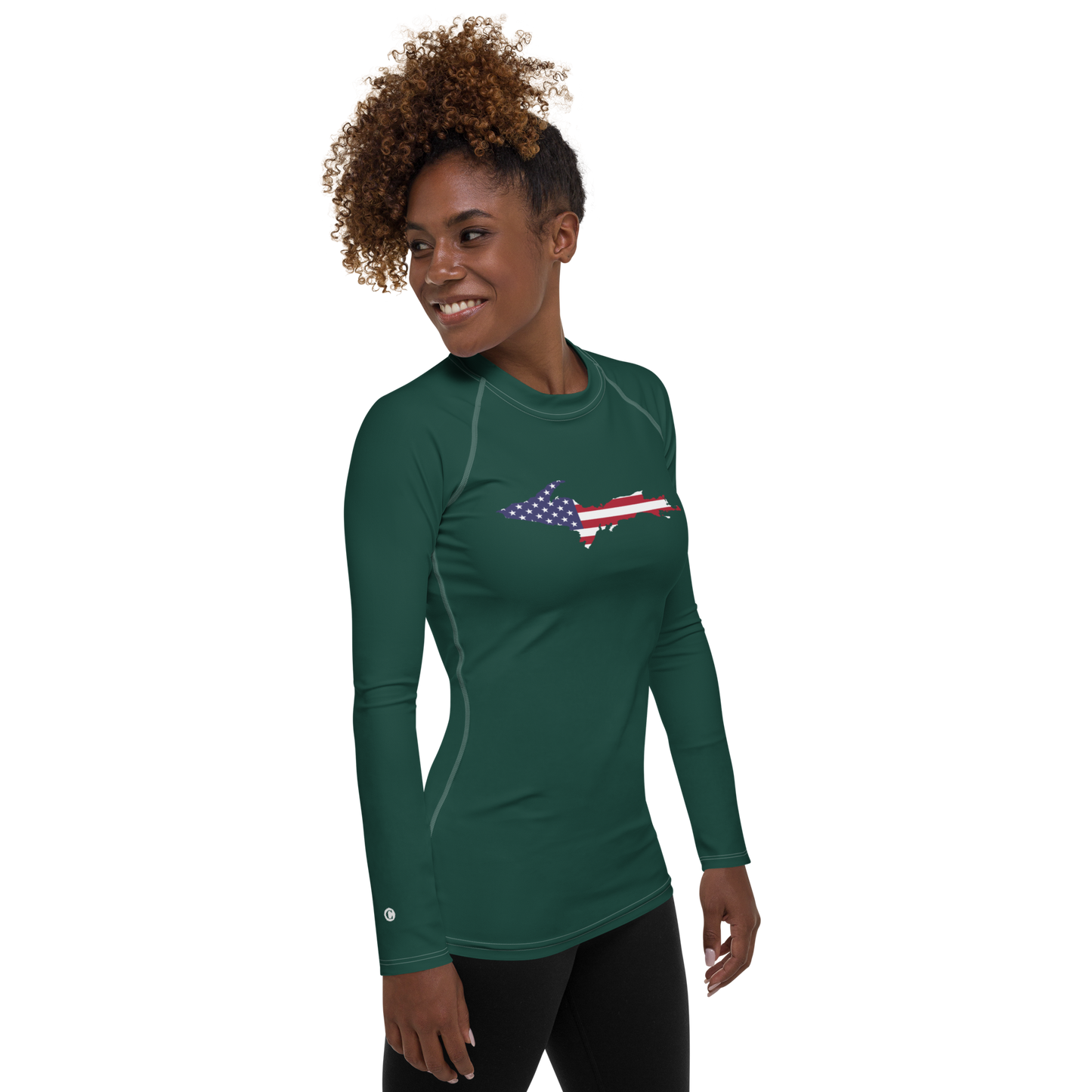 Michigan Upper Peninsula Rash Guard (w/ UP USA Flag) | Women's - Laconic Green