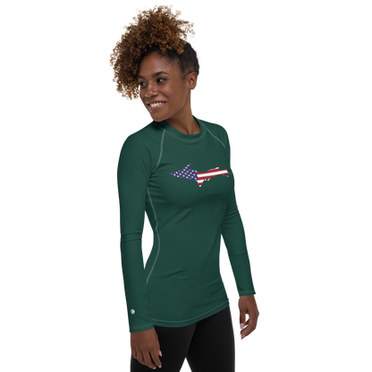 Michigan Upper Peninsula Rash Guard (w/ UP USA Flag) | Women's - Laconic Green