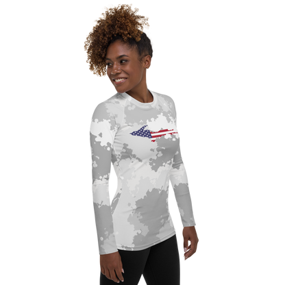 Michigan Upper Peninsula Rash Guard (w/ UP USA Flag) | Women's - Snow Camo