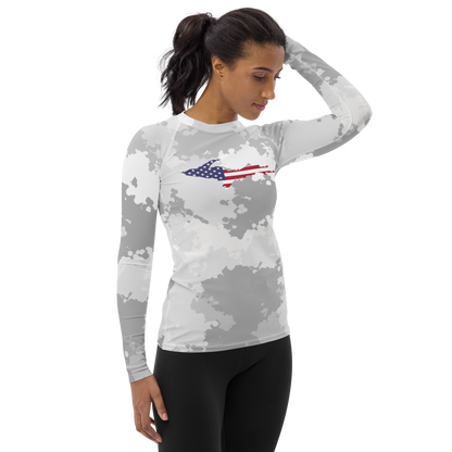 Michigan Upper Peninsula Rash Guard (w/ UP USA Flag) | Women's - Snow Camo