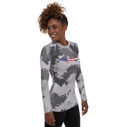 Michigan Upper Peninsula Rash Guard (w/ UP USA Flag) | Women's - Iron Ore Camo