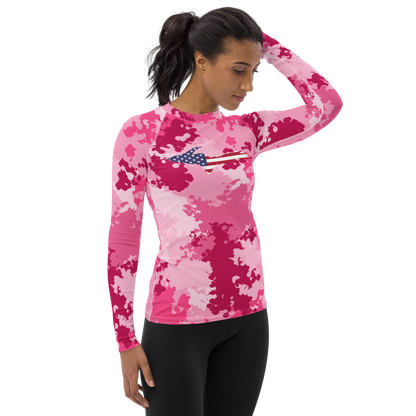 Michigan Upper Peninsula Rash Guard (w/ UP USA Flag) | Women's - Pink Camo