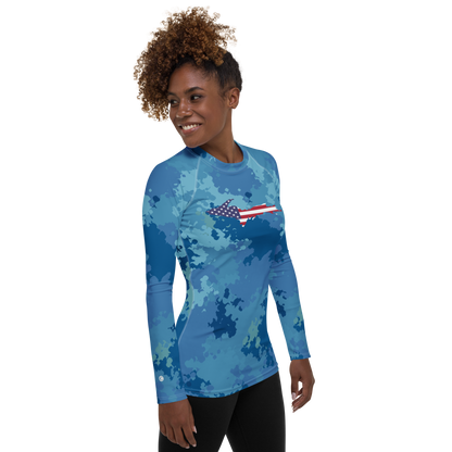 Michigan Upper Peninsula Rash Guard (w/ UP USA Flag) | Women's - Great Lakes Camo