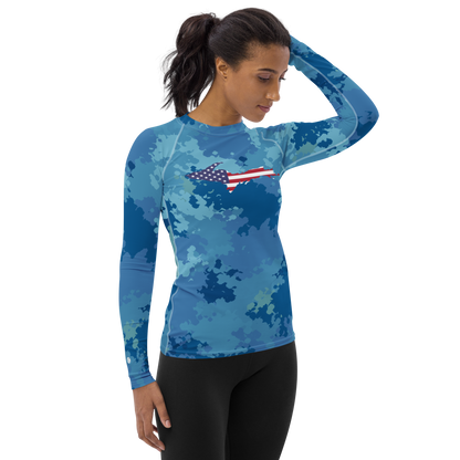 Michigan Upper Peninsula Rash Guard (w/ UP USA Flag) | Women's - Great Lakes Camo