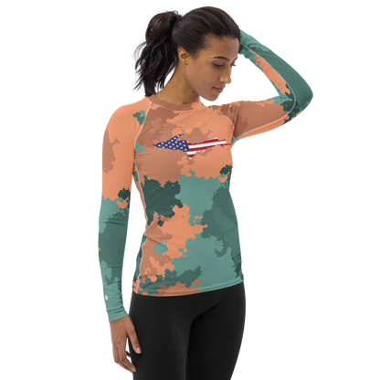 Michigan Upper Peninsula Rash Guard (w/ UP USA Flag) | Women's - Copper Country Camo