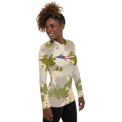 Michigan Upper Peninsula Rash Guard (w/ UP USA Flag) | Women's - Rosy Mound Camo