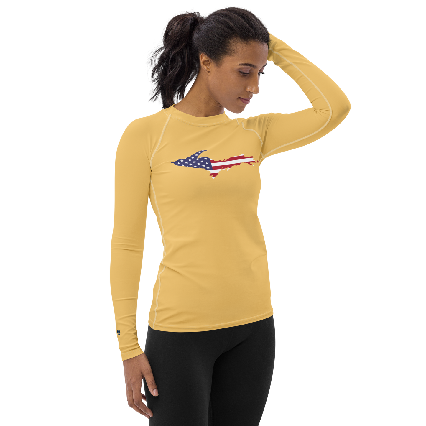 Michigan Upper Peninsula Rash Guard (w/ UP USA Flag) | Women's - Citrine