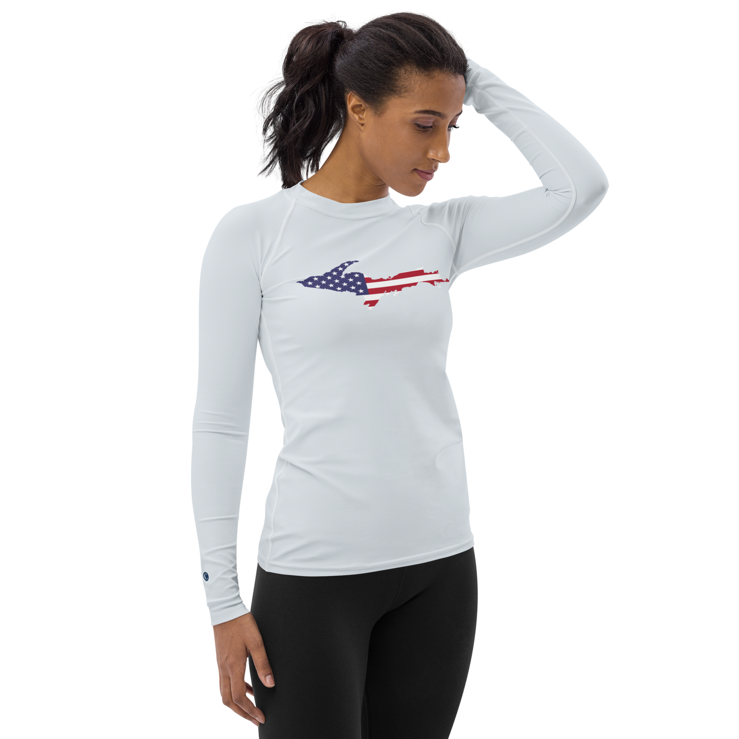 Michigan Upper Peninsula Rash Guard (w/ UP USA Flag) | Women's - Gossy White