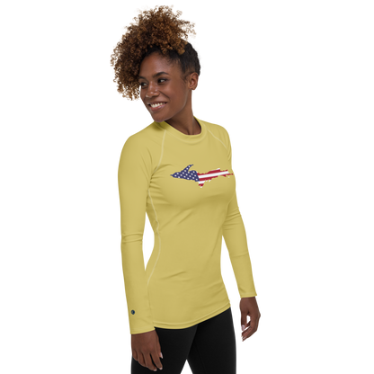 Michigan Upper Peninsula Rash Guard (w/ UP USA Flag) | Women's - Plum Yellow