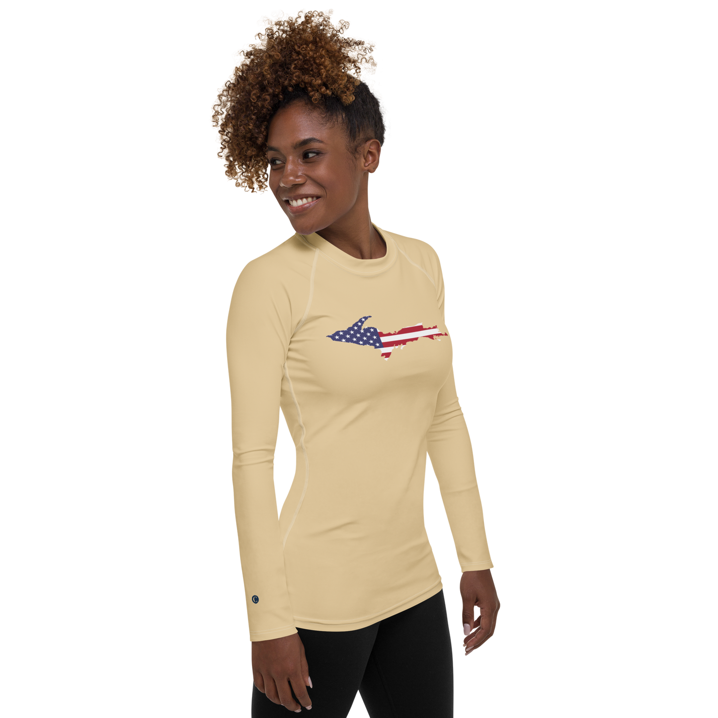 Michigan Upper Peninsula Rash Guard (w/ UP USA Flag) | Women's - Maple Color