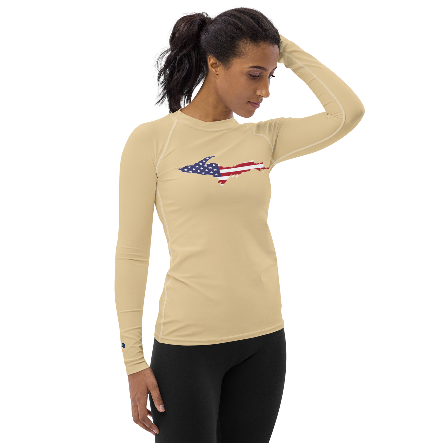 Michigan Upper Peninsula Rash Guard (w/ UP USA Flag) | Women's - Maple Color