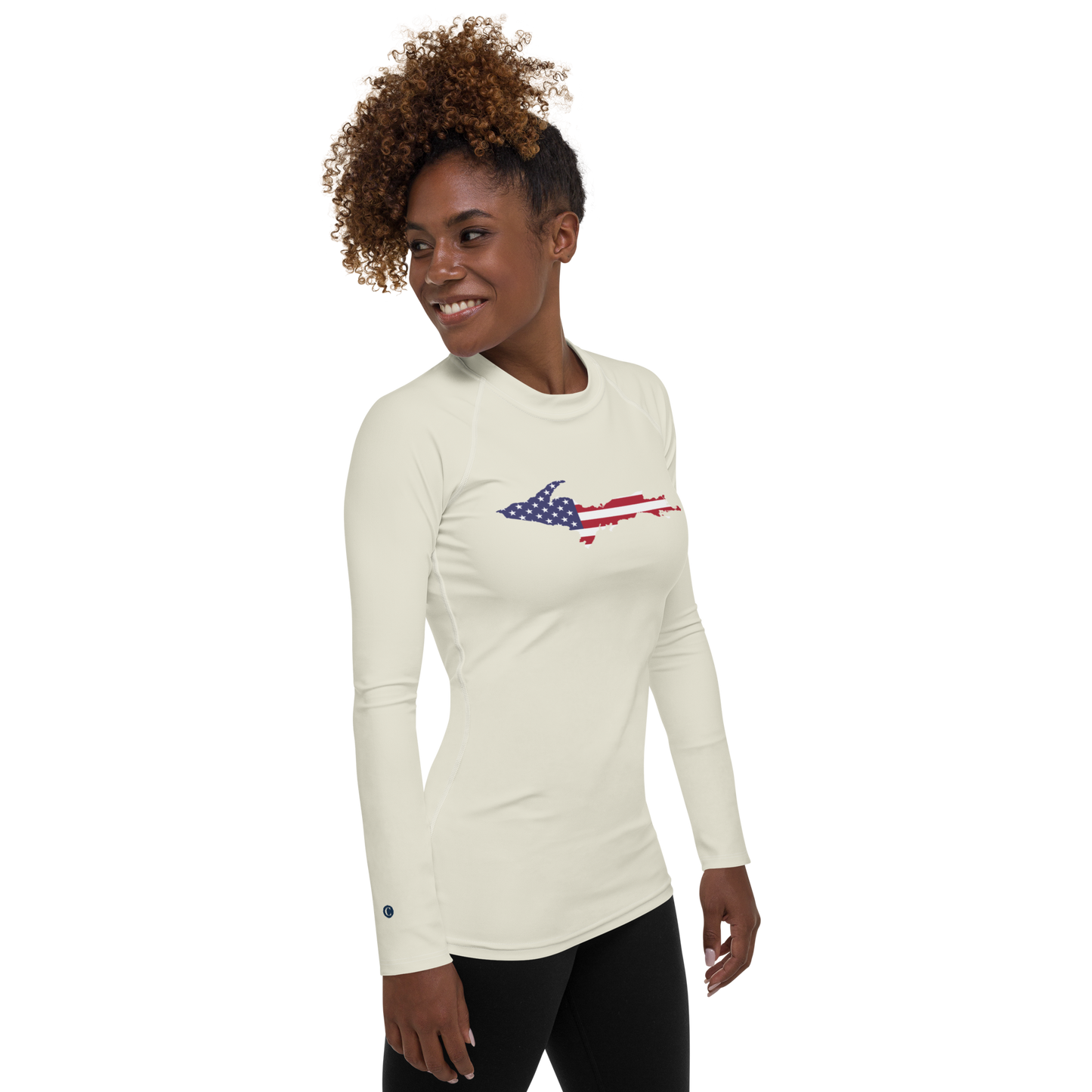 Michigan Upper Peninsula Rash Guard (w/ UP USA Flag) | Women's - Ivory White