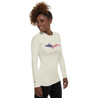 Michigan Upper Peninsula Rash Guard (w/ UP USA Flag) | Women's - Ivory White