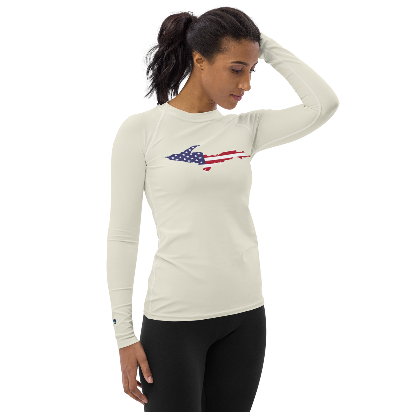 Michigan Upper Peninsula Rash Guard (w/ UP USA Flag) | Women's - Ivory White