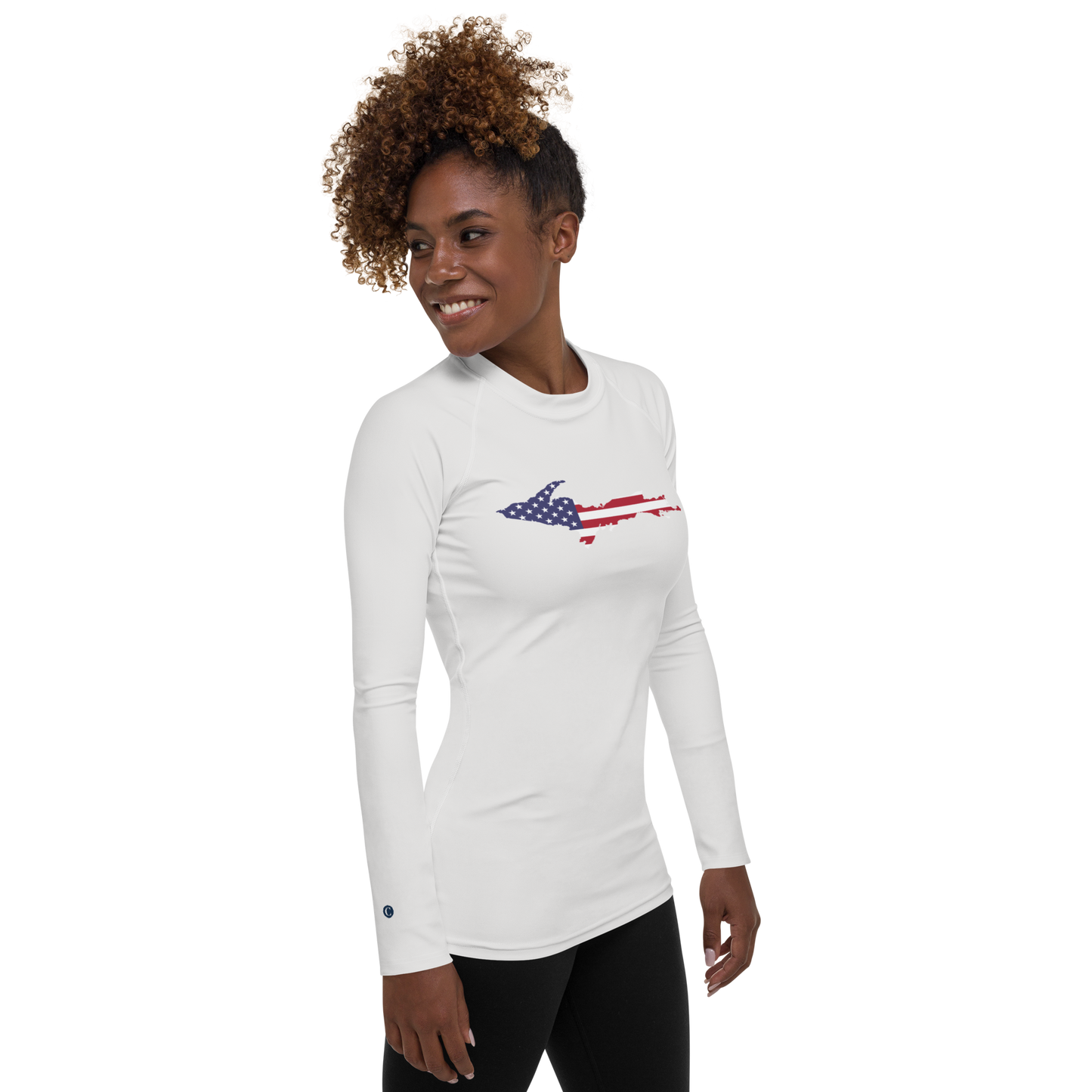 Michigan Upper Peninsula Rash Guard (w/ UP USA Flag) | Women's - Birch Bark White