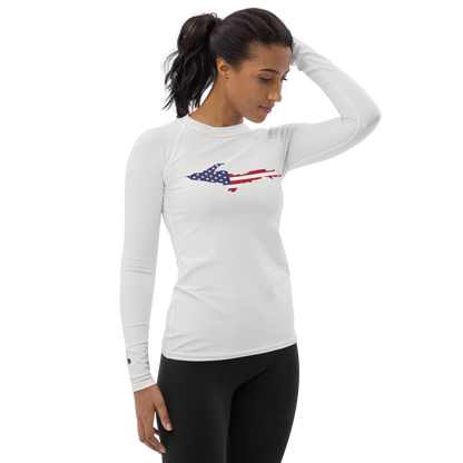 Michigan Upper Peninsula Rash Guard (w/ UP USA Flag) | Women's - Birch Bark White