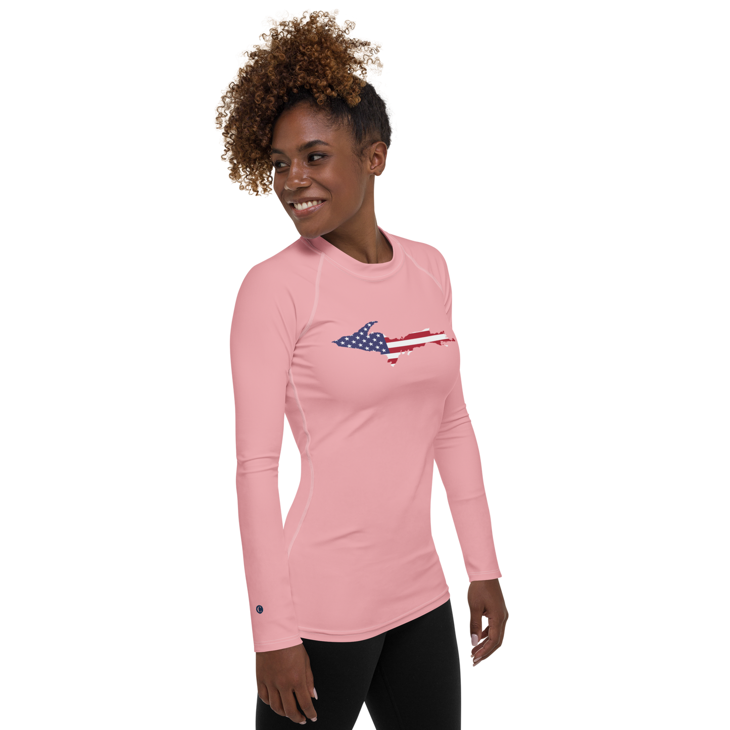 Michigan Upper Peninsula Rash Guard (w/ UP USA Flag) | Women's - Strawberry Pink