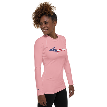 Michigan Upper Peninsula Rash Guard (w/ UP USA Flag) | Women's - Strawberry Pink