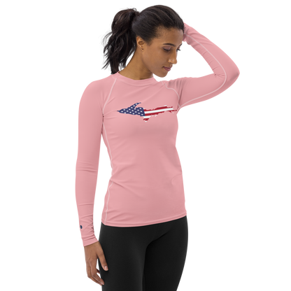 Michigan Upper Peninsula Rash Guard (w/ UP USA Flag) | Women's - Strawberry Pink