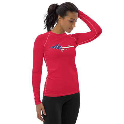 Michigan Upper Peninsula Rash Guard (w/ UP USA Flag) | Women's - Lighthouse Red